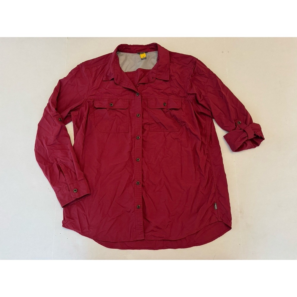 EDDIE BAUER Women Maroon Long Sleeve Button Up Performance Shirt Large Outdoor